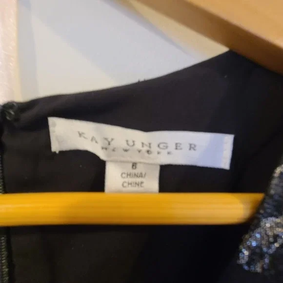 NWT Kay Unger Dress Womens 6 Tall Stella Gown Black Floral Metallic Sleeves Maxi - Picture 4 of 9